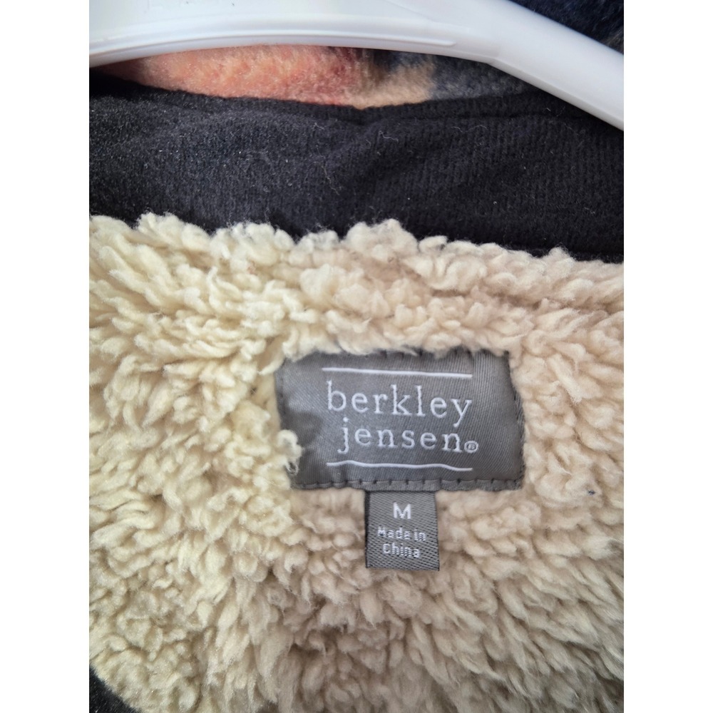 Berkley Jensen Sherpa Lined Plaid Shirt Jacket Mens Medium Orange Navy Fleece - Picture 2 of 8